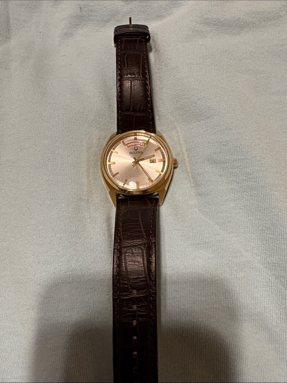Bulova Gold Case with Brown Leather Strap Watch exquisite and refined styling